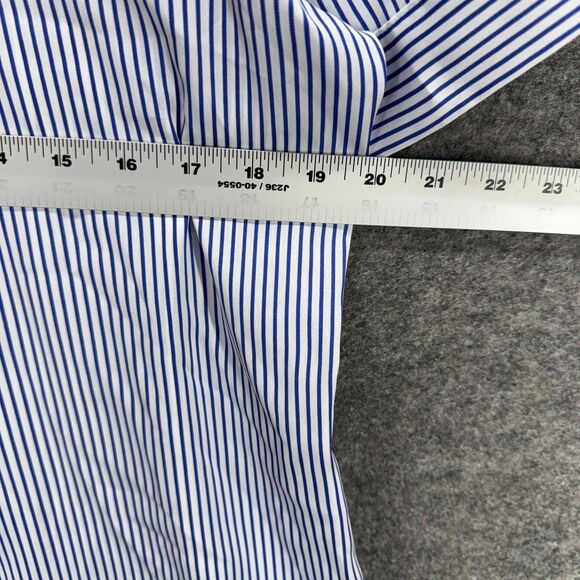 Worthington Shirt Women L Large Blue Striped Button Up Collared Short Sleeve - Picture 4 of 6